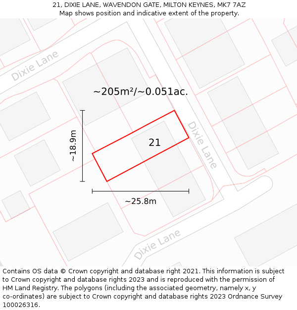 21, DIXIE LANE, WAVENDON GATE, MILTON KEYNES, MK7 7AZ: Plot and title map