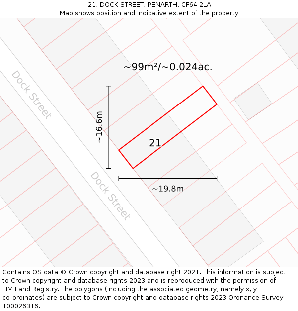 21, DOCK STREET, PENARTH, CF64 2LA: Plot and title map