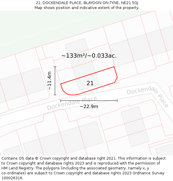 21, DOCKENDALE PLACE, BLAYDON-ON-TYNE, NE21 5GJ: Plot and title map