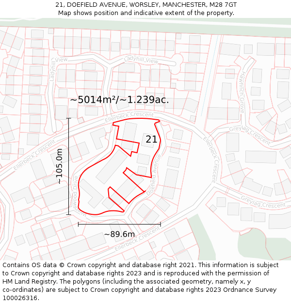 21, DOEFIELD AVENUE, WORSLEY, MANCHESTER, M28 7GT: Plot and title map