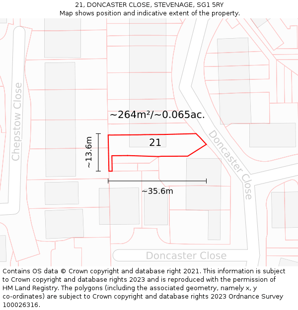 21, DONCASTER CLOSE, STEVENAGE, SG1 5RY: Plot and title map