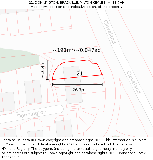 21, DONNINGTON, BRADVILLE, MILTON KEYNES, MK13 7HH: Plot and title map