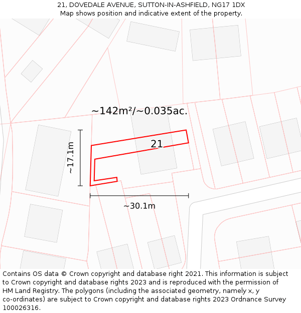 21, DOVEDALE AVENUE, SUTTON-IN-ASHFIELD, NG17 1DX: Plot and title map