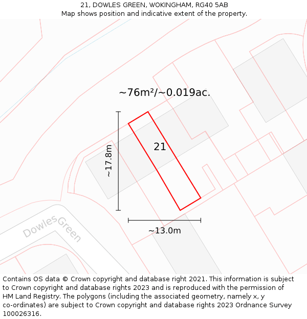 21, DOWLES GREEN, WOKINGHAM, RG40 5AB: Plot and title map