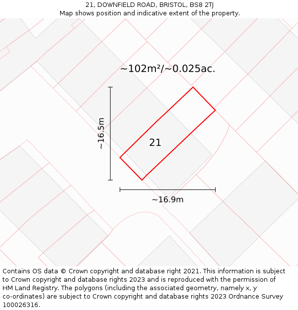 21, DOWNFIELD ROAD, BRISTOL, BS8 2TJ: Plot and title map