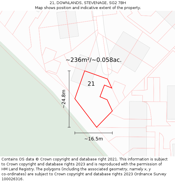 21, DOWNLANDS, STEVENAGE, SG2 7BH: Plot and title map