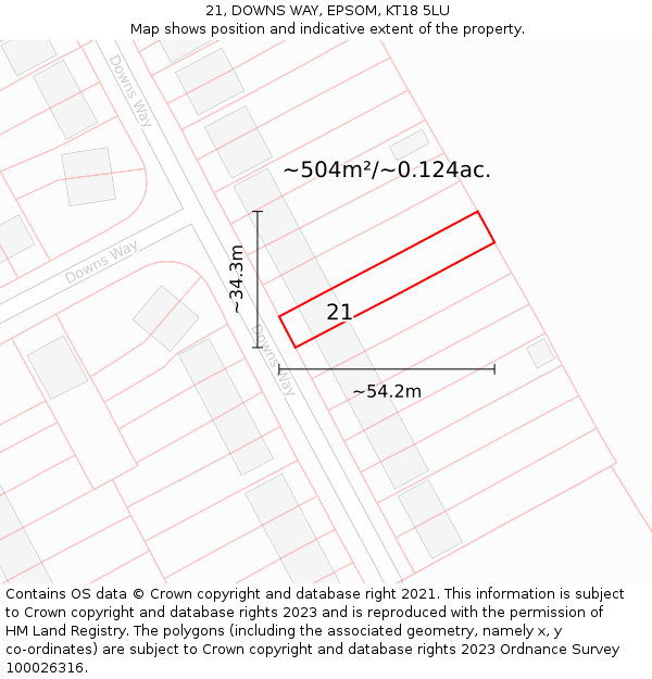 21, DOWNS WAY, EPSOM, KT18 5LU: Plot and title map