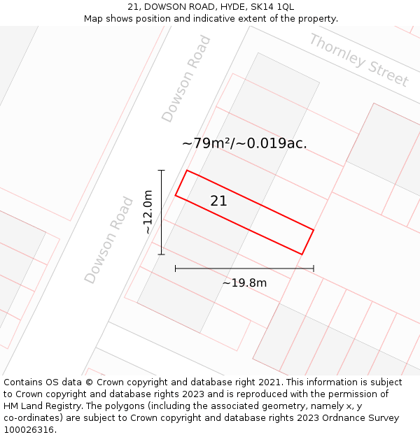 21, DOWSON ROAD, HYDE, SK14 1QL: Plot and title map
