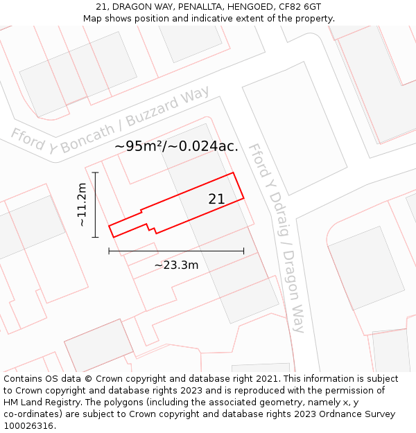 21, DRAGON WAY, PENALLTA, HENGOED, CF82 6GT: Plot and title map