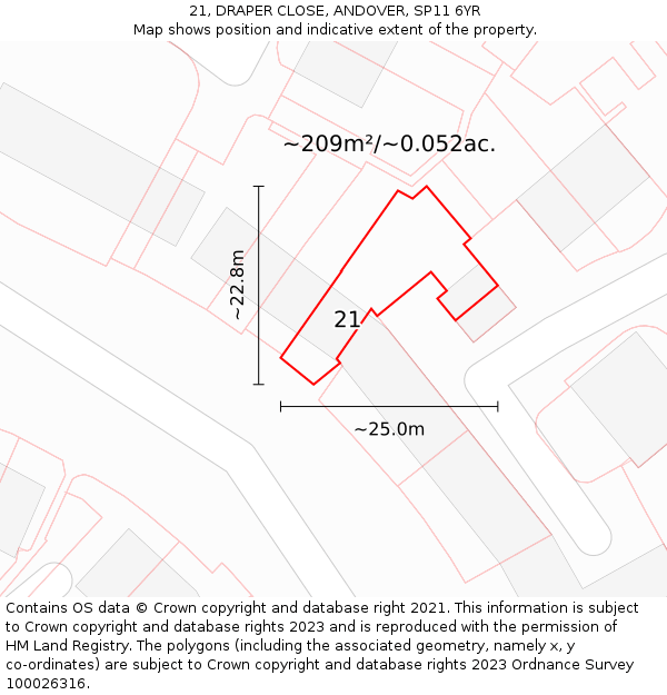 21, DRAPER CLOSE, ANDOVER, SP11 6YR: Plot and title map
