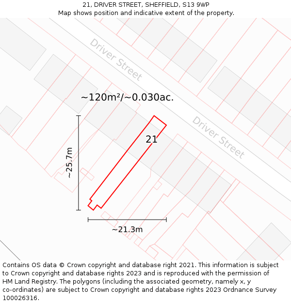 21, DRIVER STREET, SHEFFIELD, S13 9WP: Plot and title map
