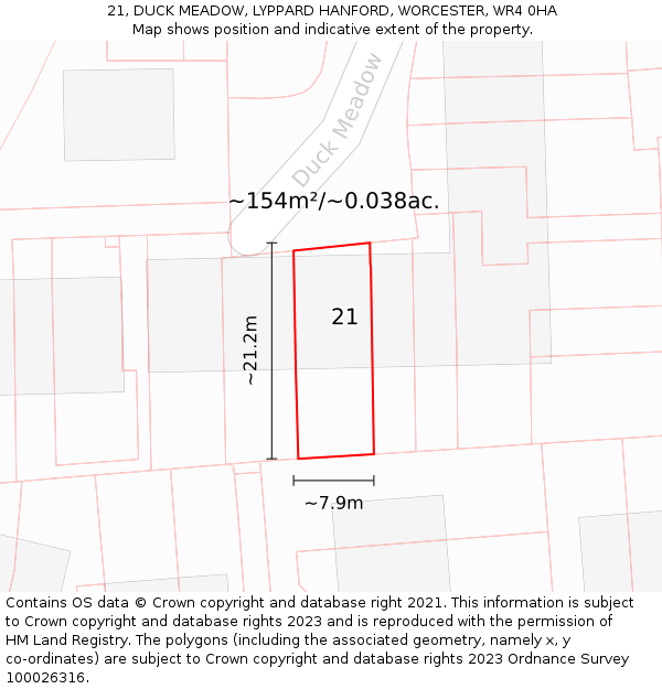 21, DUCK MEADOW, LYPPARD HANFORD, WORCESTER, WR4 0HA: Plot and title map