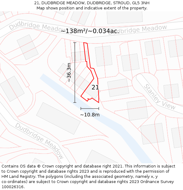 21, DUDBRIDGE MEADOW, DUDBRIDGE, STROUD, GL5 3NH: Plot and title map