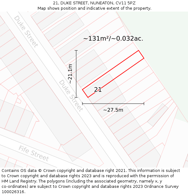 21, DUKE STREET, NUNEATON, CV11 5PZ: Plot and title map