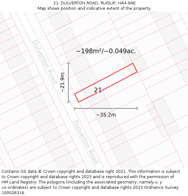 21, DULVERTON ROAD, RUISLIP, HA4 9AE: Plot and title map
