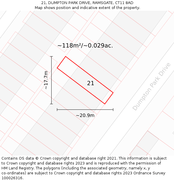 21, DUMPTON PARK DRIVE, RAMSGATE, CT11 8AD: Plot and title map