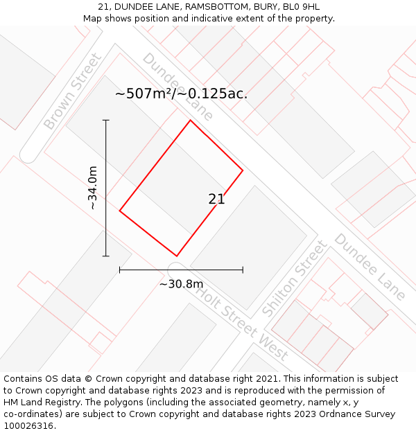 21, DUNDEE LANE, RAMSBOTTOM, BURY, BL0 9HL: Plot and title map