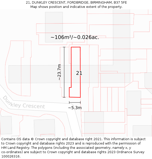 21, DUNKLEY CRESCENT, FORDBRIDGE, BIRMINGHAM, B37 5FE: Plot and title map