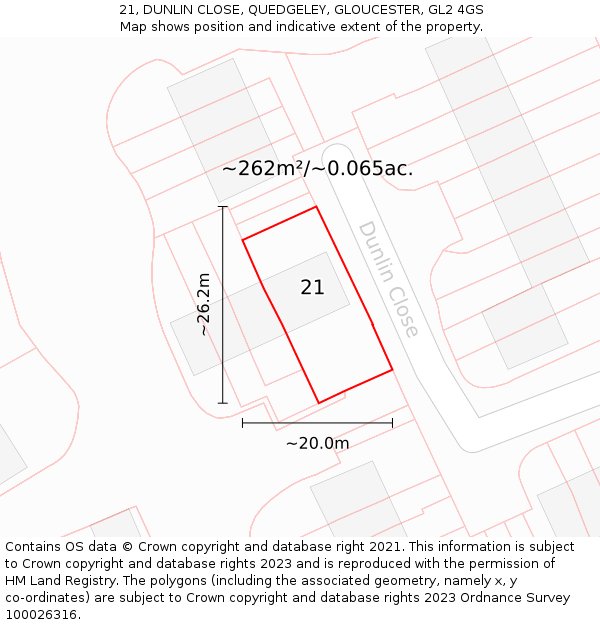 21, DUNLIN CLOSE, QUEDGELEY, GLOUCESTER, GL2 4GS: Plot and title map