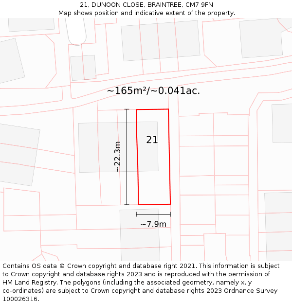 21, DUNOON CLOSE, BRAINTREE, CM7 9FN: Plot and title map