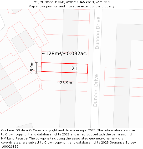 21, DUNOON DRIVE, WOLVERHAMPTON, WV4 6BS: Plot and title map