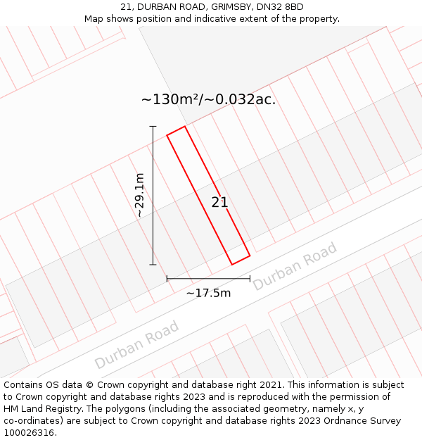 21, DURBAN ROAD, GRIMSBY, DN32 8BD: Plot and title map