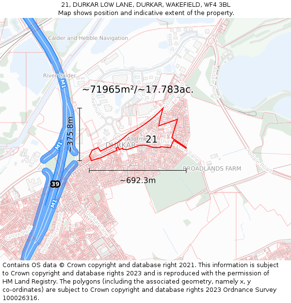 21, DURKAR LOW LANE, DURKAR, WAKEFIELD, WF4 3BL: Plot and title map