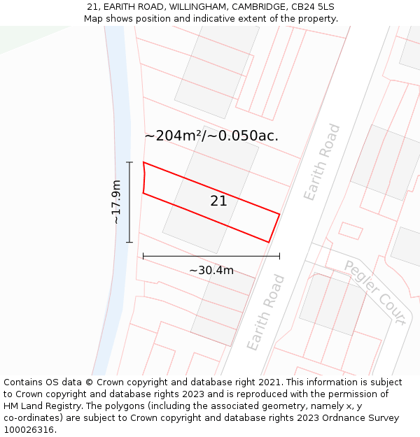 21, EARITH ROAD, WILLINGHAM, CAMBRIDGE, CB24 5LS: Plot and title map