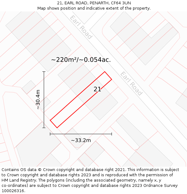 21, EARL ROAD, PENARTH, CF64 3UN: Plot and title map