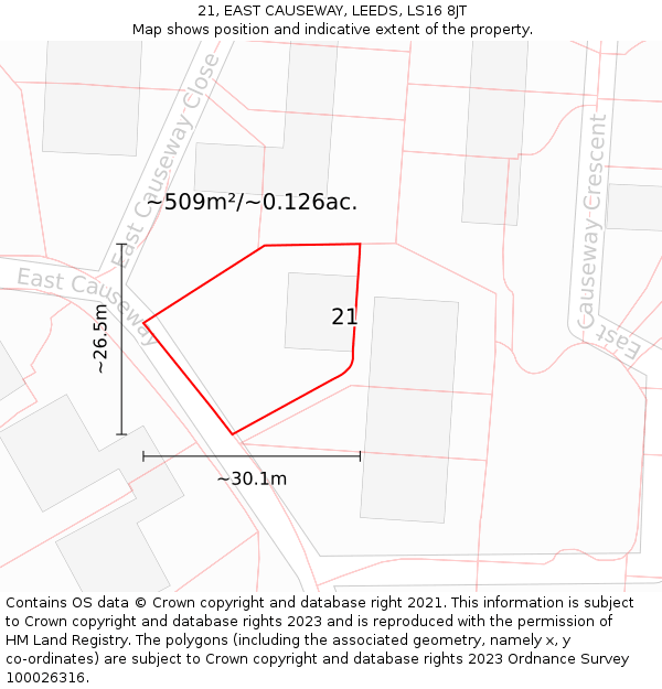 21, EAST CAUSEWAY, LEEDS, LS16 8JT: Plot and title map