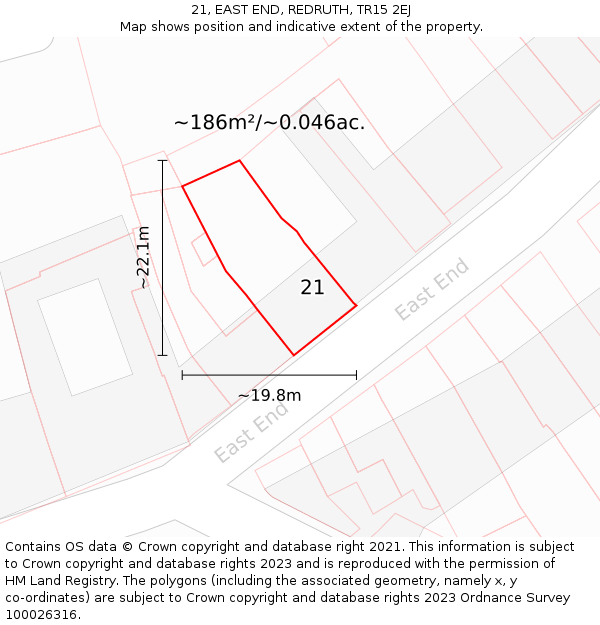 21, EAST END, REDRUTH, TR15 2EJ: Plot and title map