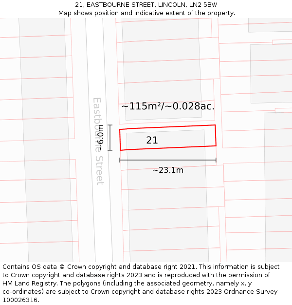 21, EASTBOURNE STREET, LINCOLN, LN2 5BW: Plot and title map