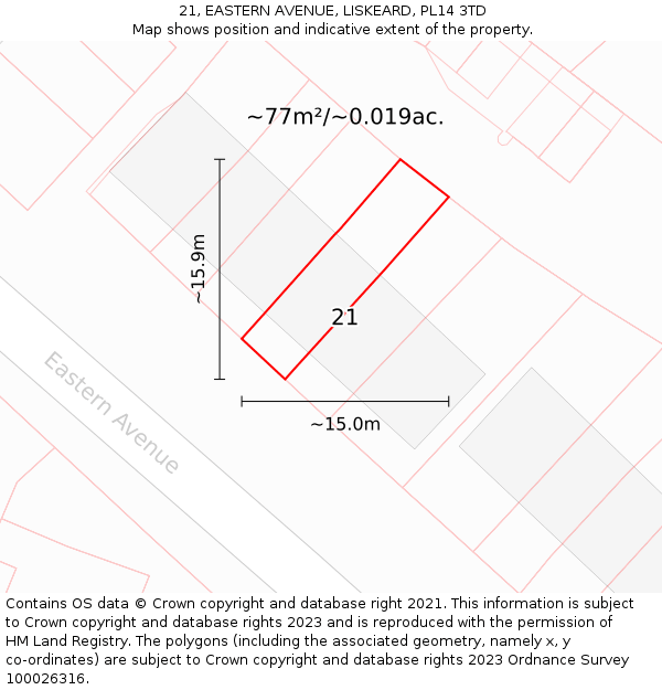 21, EASTERN AVENUE, LISKEARD, PL14 3TD: Plot and title map