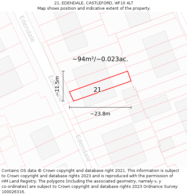 21, EDENDALE, CASTLEFORD, WF10 4LT: Plot and title map
