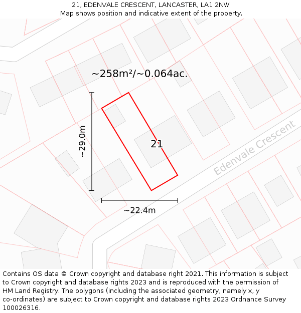 21, EDENVALE CRESCENT, LANCASTER, LA1 2NW: Plot and title map