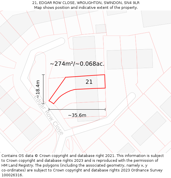 21, EDGAR ROW CLOSE, WROUGHTON, SWINDON, SN4 9LR: Plot and title map