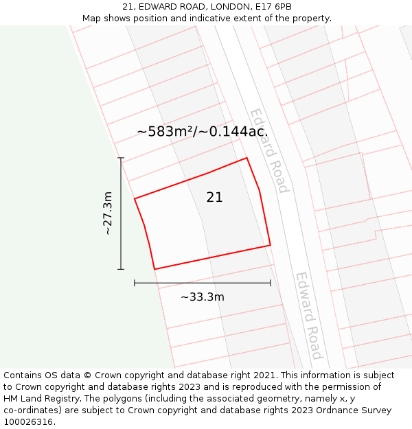 21, EDWARD ROAD, LONDON, E17 6PB: Plot and title map