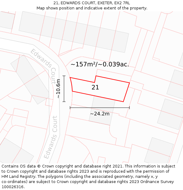 21, EDWARDS COURT, EXETER, EX2 7RL: Plot and title map