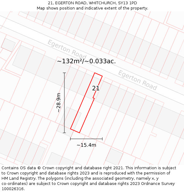 21, EGERTON ROAD, WHITCHURCH, SY13 1PD: Plot and title map