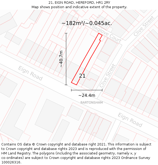 21, EIGN ROAD, HEREFORD, HR1 2RY: Plot and title map