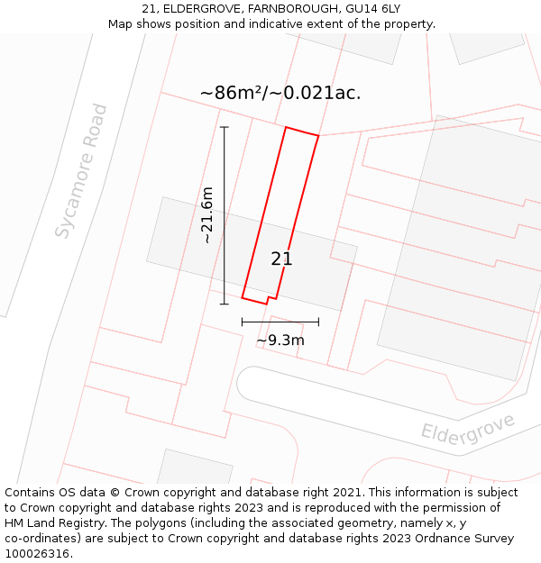 21, ELDERGROVE, FARNBOROUGH, GU14 6LY: Plot and title map