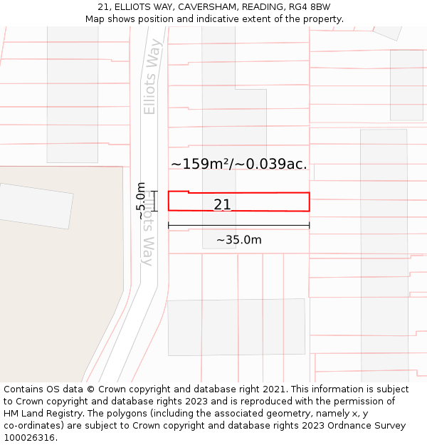 21, ELLIOTS WAY, CAVERSHAM, READING, RG4 8BW: Plot and title map