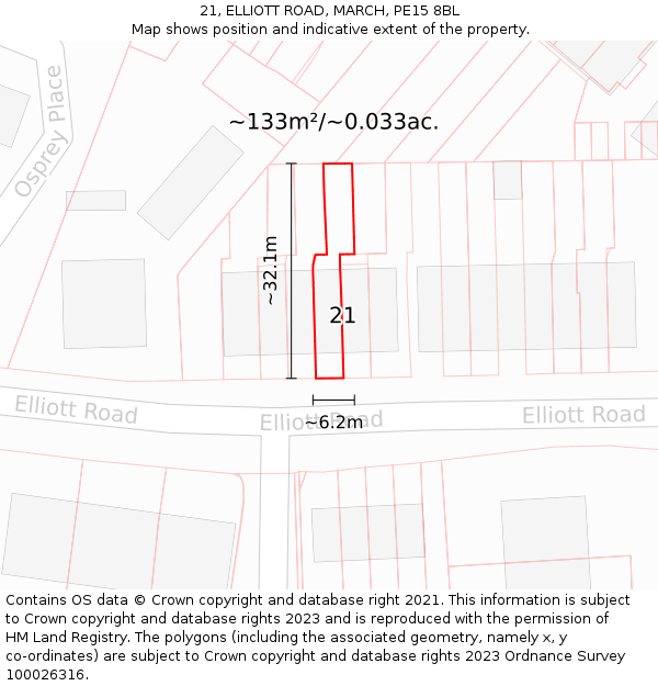 21, ELLIOTT ROAD, MARCH, PE15 8BL: Plot and title map