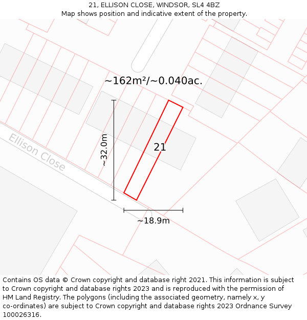 21, ELLISON CLOSE, WINDSOR, SL4 4BZ: Plot and title map