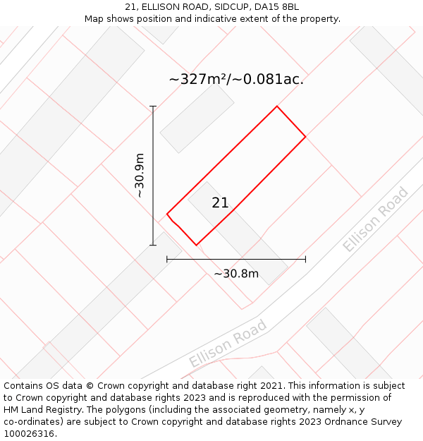 21, ELLISON ROAD, SIDCUP, DA15 8BL: Plot and title map