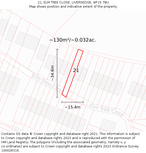 21, ELM TREE CLOSE, LIVERSEDGE, WF15 7BU: Plot and title map