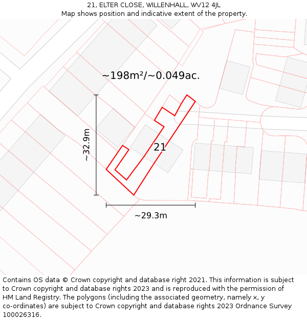 21, ELTER CLOSE, WILLENHALL, WV12 4JL: Plot and title map