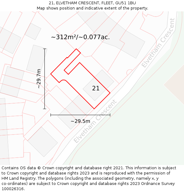 21, ELVETHAM CRESCENT, FLEET, GU51 1BU: Plot and title map