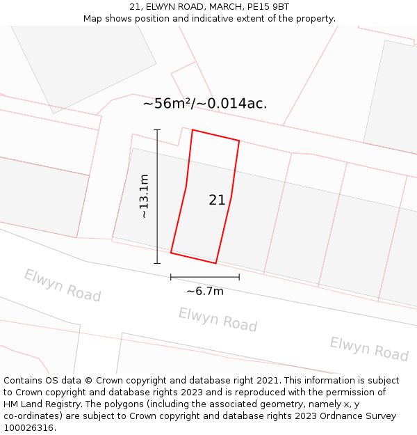 21, ELWYN ROAD, MARCH, PE15 9BT: Plot and title map