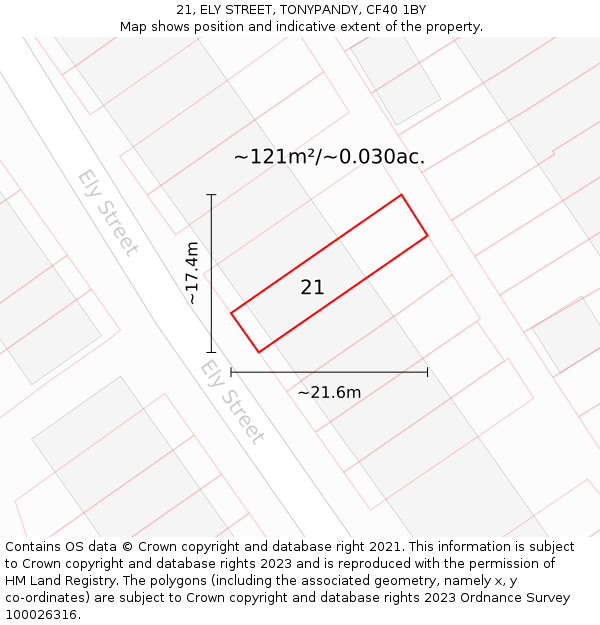 21, ELY STREET, TONYPANDY, CF40 1BY: Plot and title map